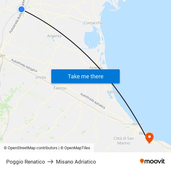 Poggio Renatico to Misano Adriatico map