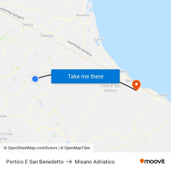 Portico E San Benedetto to Misano Adriatico map