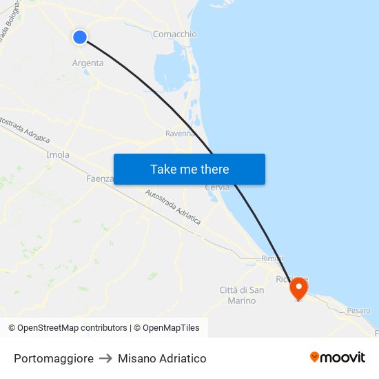 Portomaggiore to Misano Adriatico map