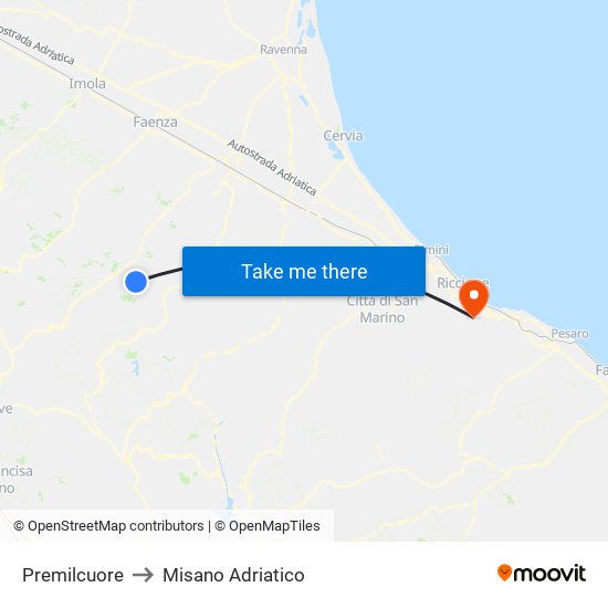 Premilcuore to Misano Adriatico map