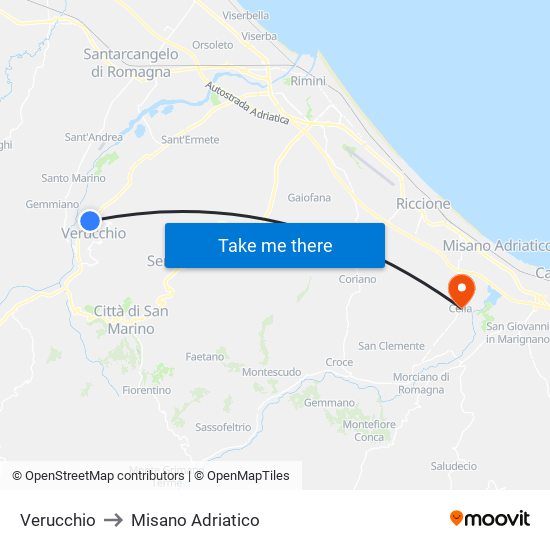 Verucchio to Misano Adriatico map