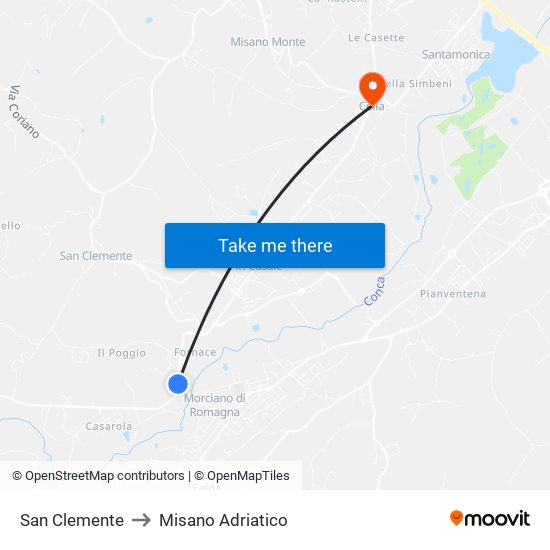 San Clemente to Misano Adriatico map