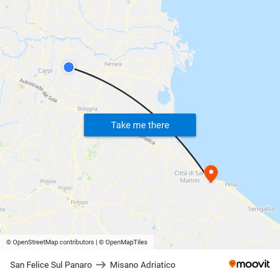 San Felice Sul Panaro to Misano Adriatico map