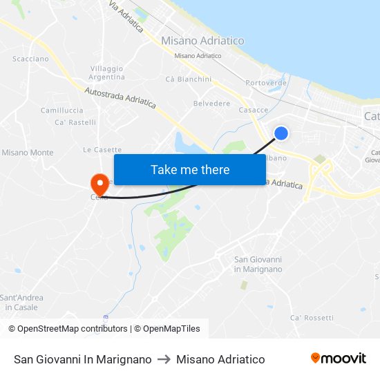 San Giovanni In Marignano to Misano Adriatico map