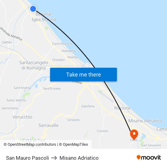 San Mauro Pascoli to Misano Adriatico map