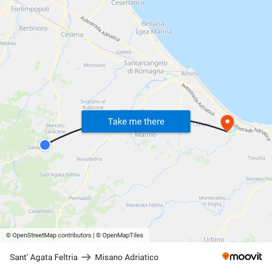 Sant' Agata Feltria to Misano Adriatico map