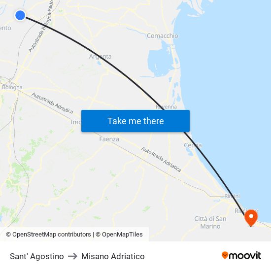 Sant' Agostino to Misano Adriatico map