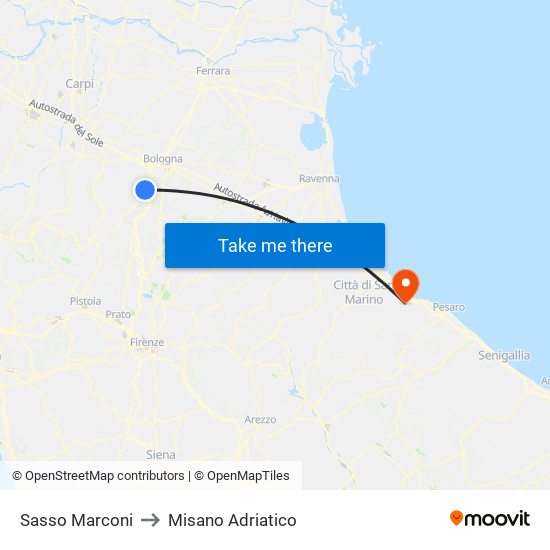 Sasso Marconi to Misano Adriatico map