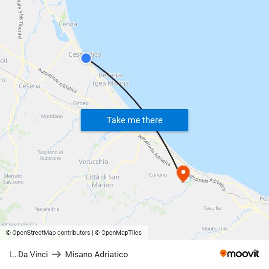 L. Da Vinci to Misano Adriatico map