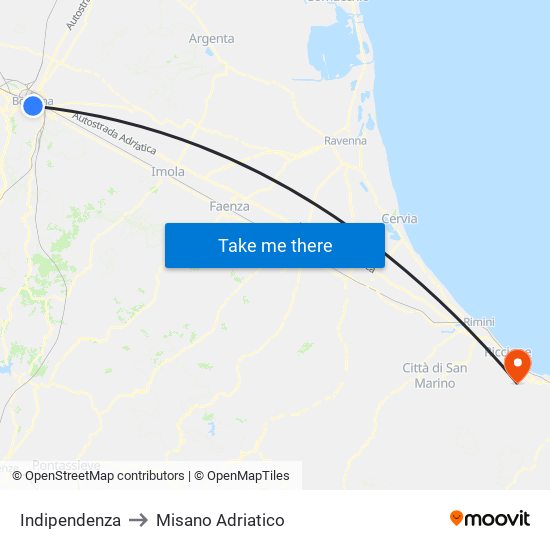 Indipendenza to Misano Adriatico map