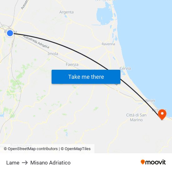 Lame to Misano Adriatico map