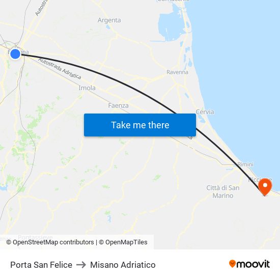 Porta San Felice to Misano Adriatico map