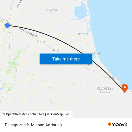 Riva Di Reno - Lame to Misano Adriatico map
