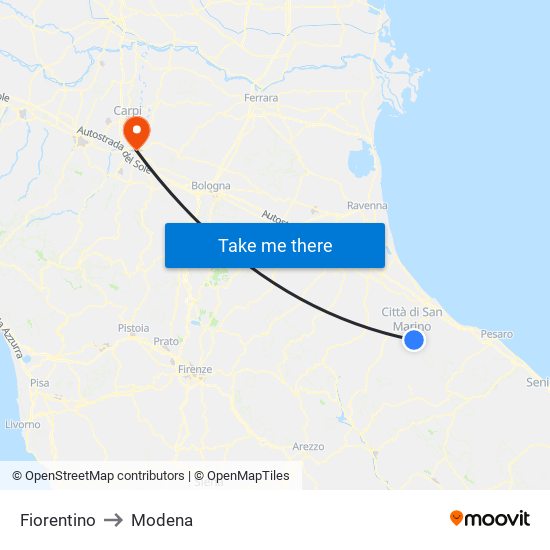 Fiorentino to Modena map