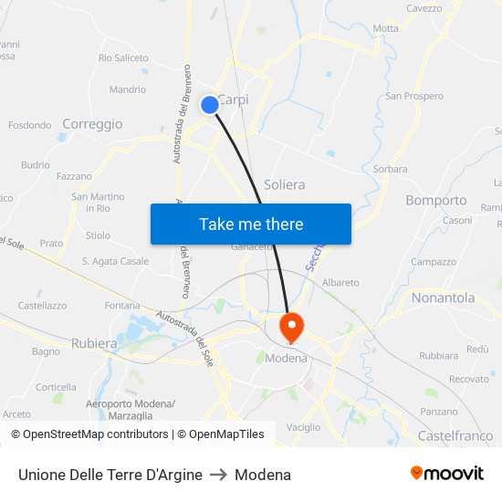 Unione Delle Terre D'Argine to Modena map