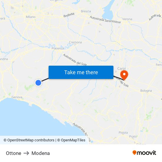 Ottone to Modena map