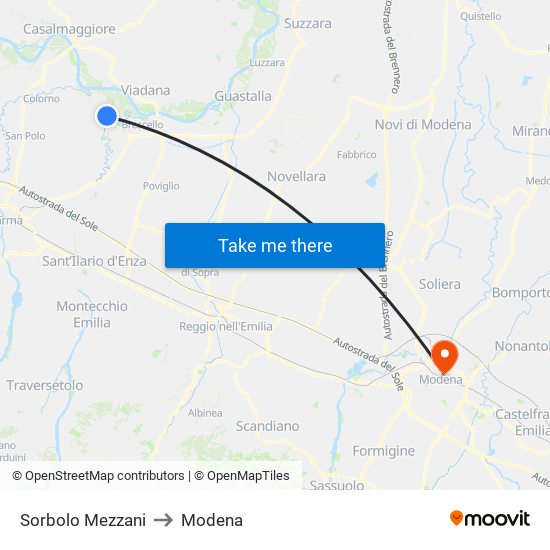 Sorbolo Mezzani to Modena map