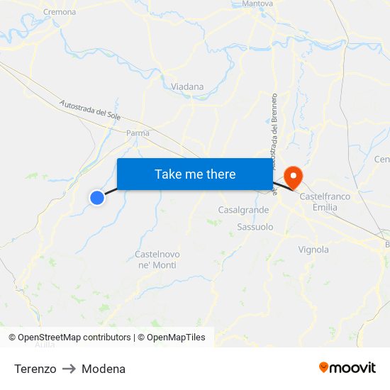 Terenzo to Modena map