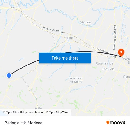 Bedonia to Modena map