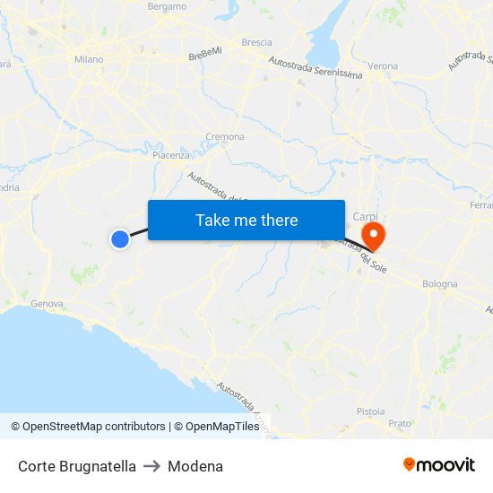 Corte Brugnatella to Modena map