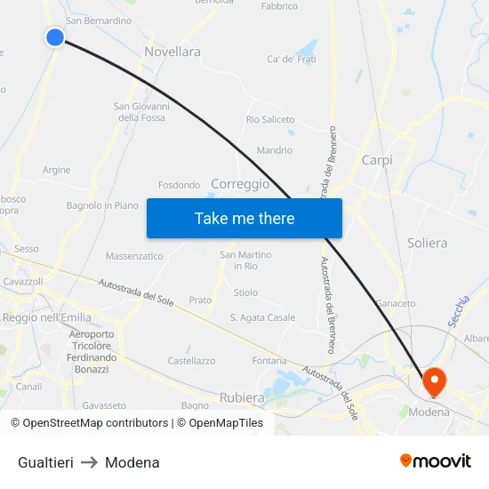 Gualtieri to Modena map