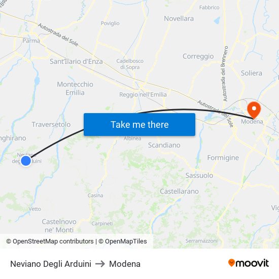 Neviano Degli Arduini to Modena map