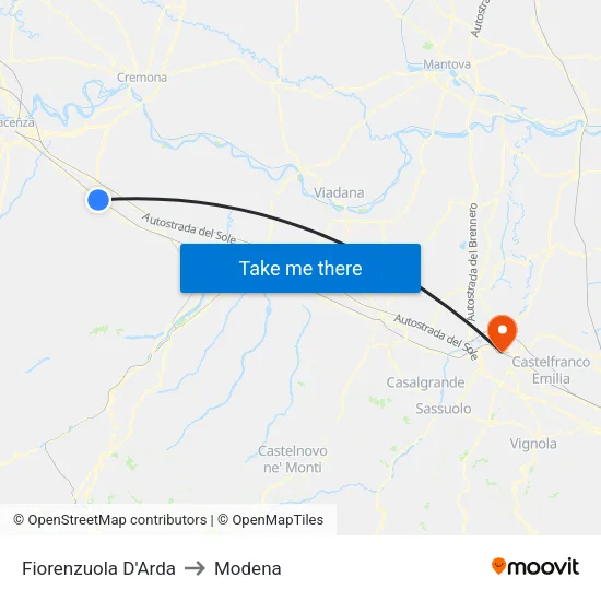 Fiorenzuola D'Arda to Modena map