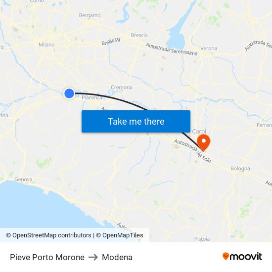 Pieve Porto Morone to Modena map