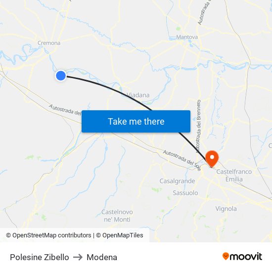 Polesine Zibello to Modena map