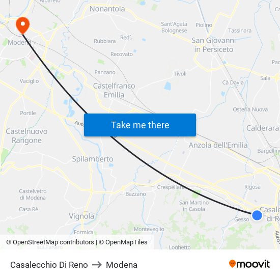 Casalecchio Di Reno to Modena map