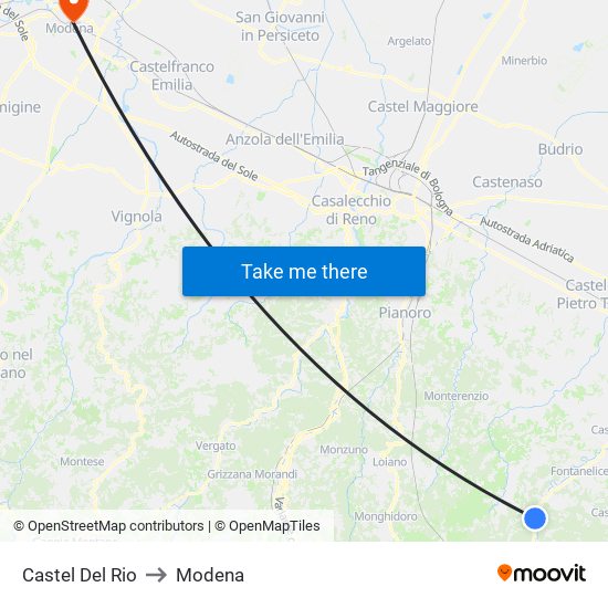 Castel Del Rio to Modena map