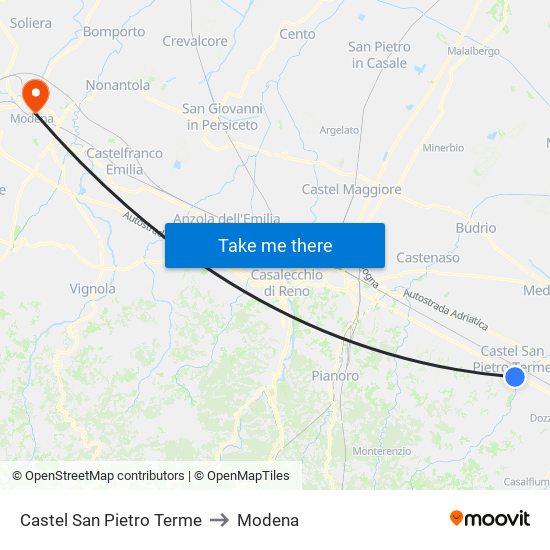 Castel San Pietro Terme to Modena map