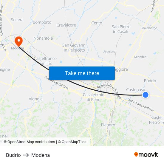 Budrio to Modena map