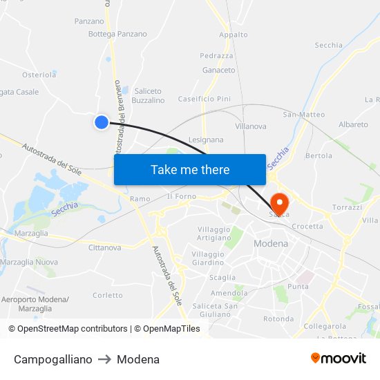 Campogalliano to Modena map