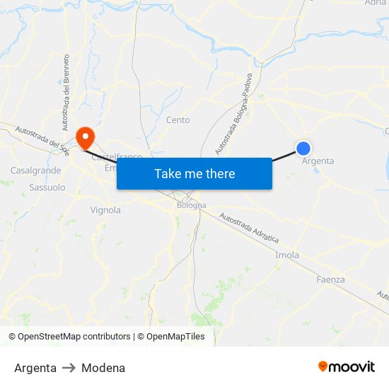 Argenta to Modena map