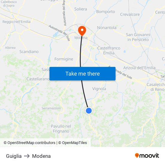 Guiglia to Modena map