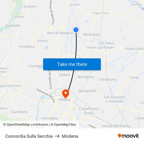 Concordia Sulla Secchia to Modena map