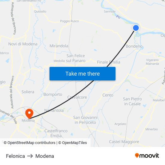 Felonica to Modena map