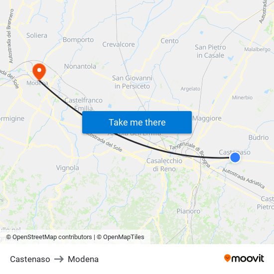 Castenaso to Modena map