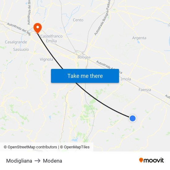 Modigliana to Modena map