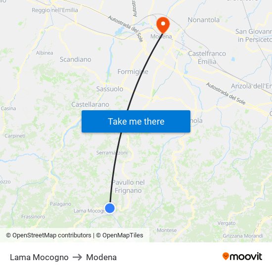 Lama Mocogno to Modena map