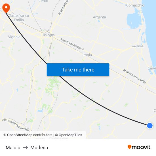 Maiolo to Modena map