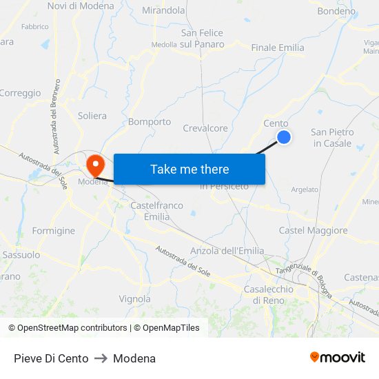 Pieve Di Cento to Modena map