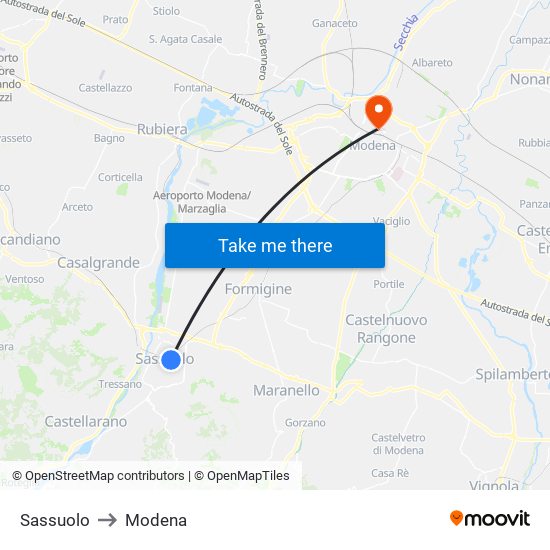 Sassuolo to Modena map