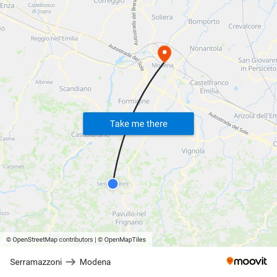 Serramazzoni to Modena map