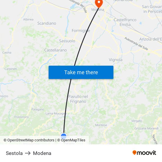 Sestola to Modena map