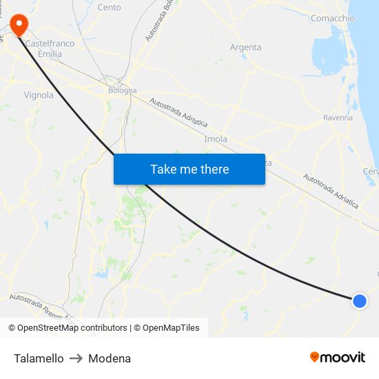 Talamello to Modena map
