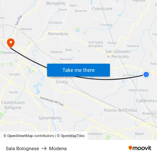 Sala Bolognese to Modena map