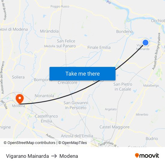 Vigarano Mainarda to Modena map