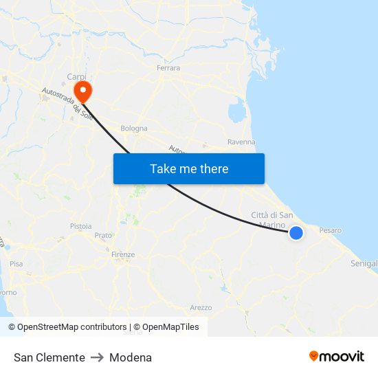 San Clemente to Modena map